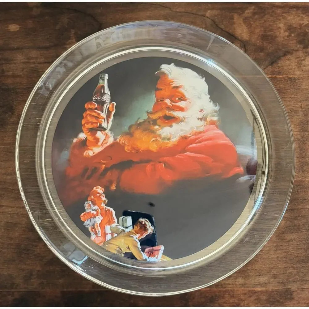 Coca Cola Santa Claus Platter Glass Vintage Coke 5539